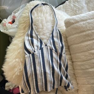 Pull&Bear Blue and White Striped Tank Top
